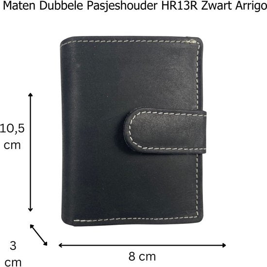 Pasjeshouder uitschuifbaar zwart leer dubbele creditcard houder rfid muntgeld ritsvak - Arrigo.nl