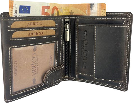 Portefeuille heren heren portemonnee dames portemonnee donkerbruin klein rfid heren - Arrigo Leather Goods