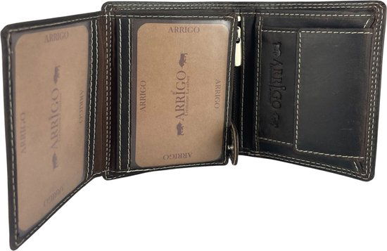 Portefeuille heren heren portemonnee dames portemonnee donkerbruin klein rfid heren - Arrigo Leather Goods