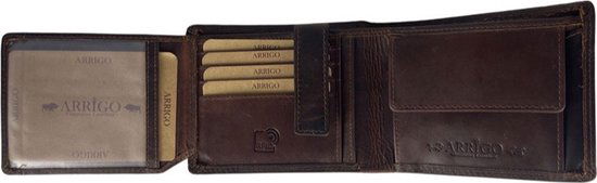 Portemonnee bruin echt leer rfid anti skim - Arrigo Leather Goods