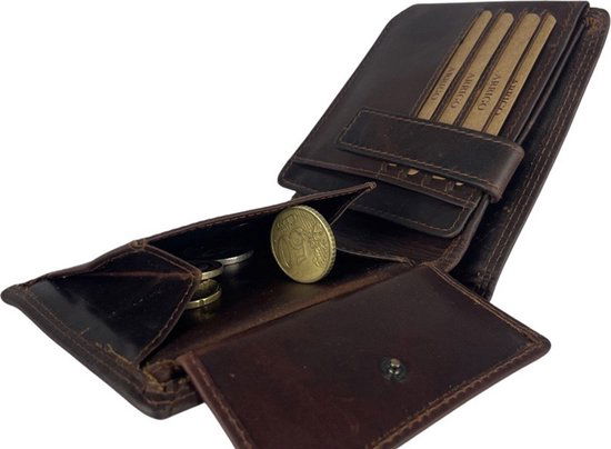 Portemonnee bruin echt leer rfid anti skim - Arrigo Leather Goods