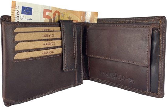 Portemonnee bruin echt leer rfid anti skim - Arrigo Leather Goods