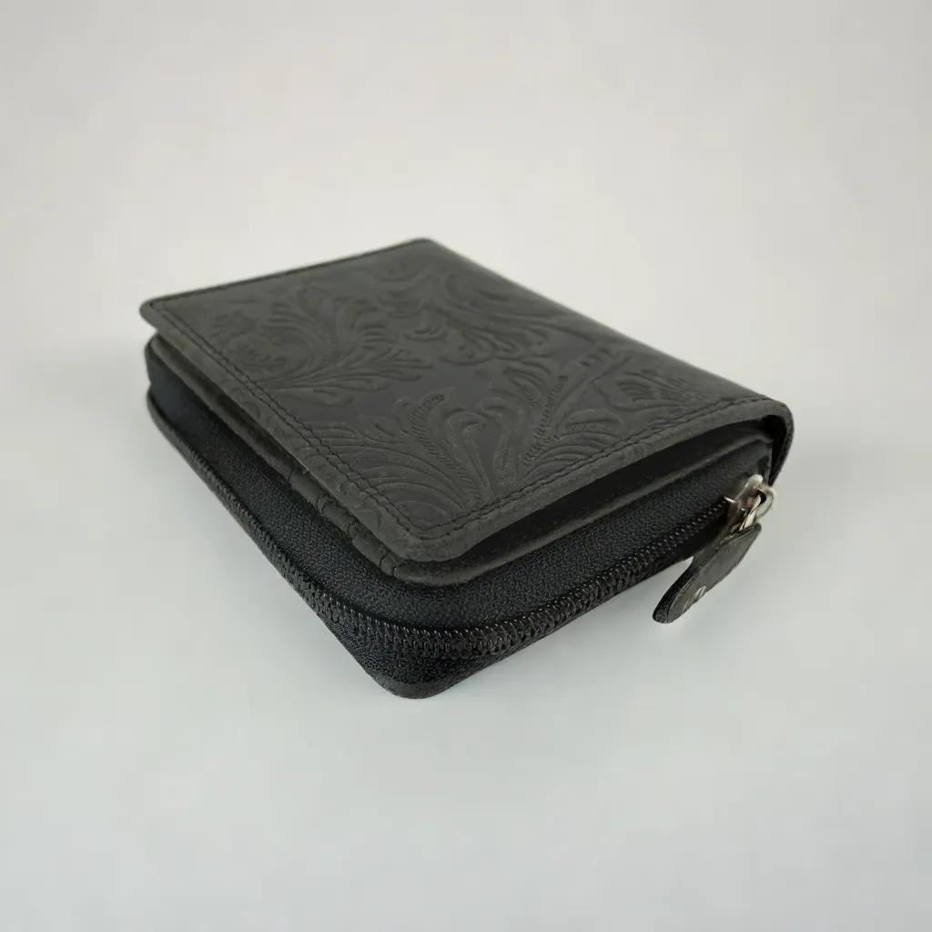 Portemonnee dames buffelleer RFID bloemenprint zwart - Arrigo.nl