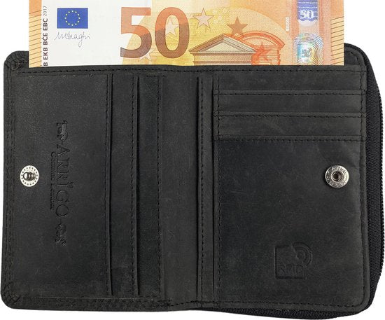 Portemonnee dames buffelleer RFID bloemenprint zwart - Arrigo.nl