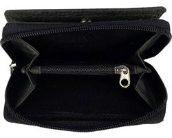 Portemonnee dames buffelleer RFID bloemenprint zwart - Arrigo.nl