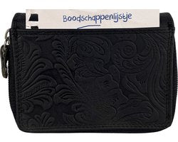 Portemonnee dames buffelleer RFID bloemenprint zwart - Arrigo.nl