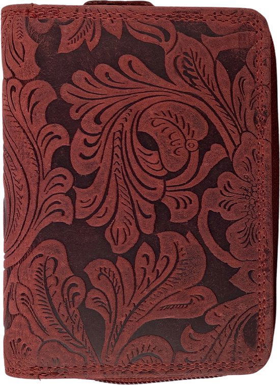 Portemonnee dames buffelleer leer rfid bloemenprint rood arrigo - Arrigo.nl