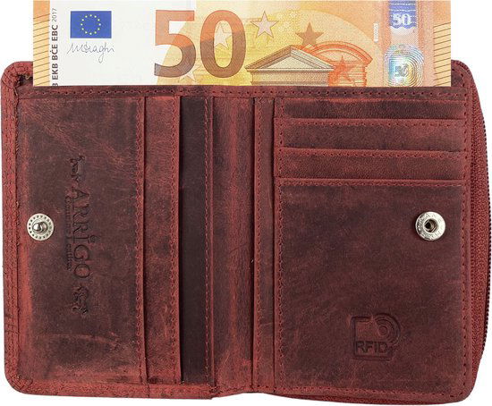 Portemonnee dames buffelleer leer rfid bloemenprint rood arrigo - Arrigo.nl