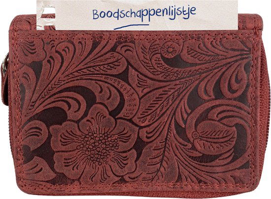 Portemonnee dames buffelleer leer rfid bloemenprint rood arrigo - Arrigo.nl