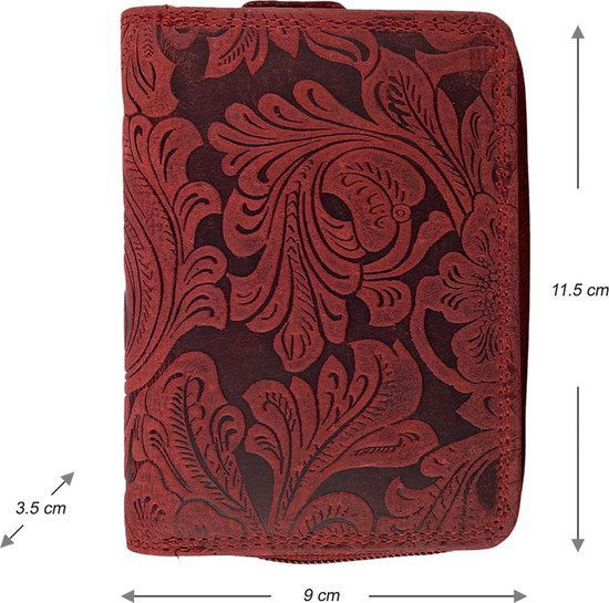 Portemonnee dames buffelleer leer rfid bloemenprint rood arrigo - Arrigo.nl