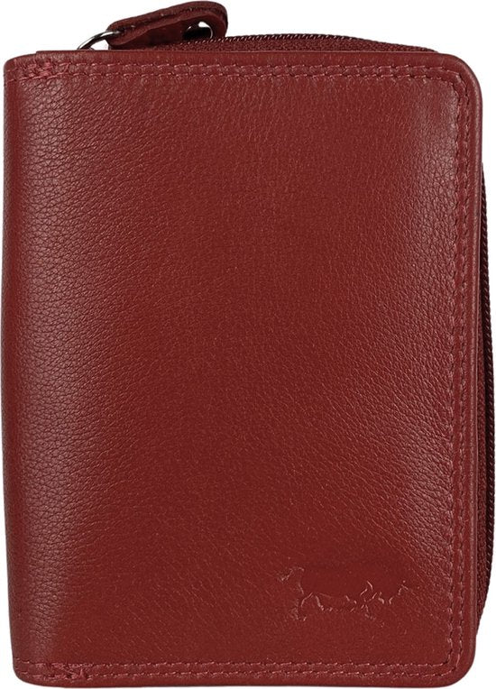 Portemonnee dames heren leer RFID ritsportemonnee rood - Arrigo.nl