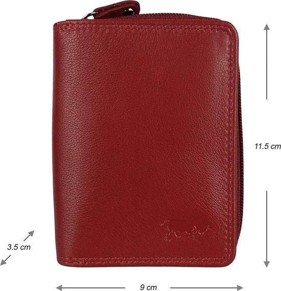 Portemonnee dames heren leer RFID ritsportemonnee rood - Arrigo.nl