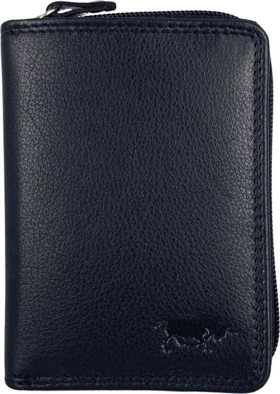 Portemonnee dames heren leer met rits donkerblauw - Arrigo.nl