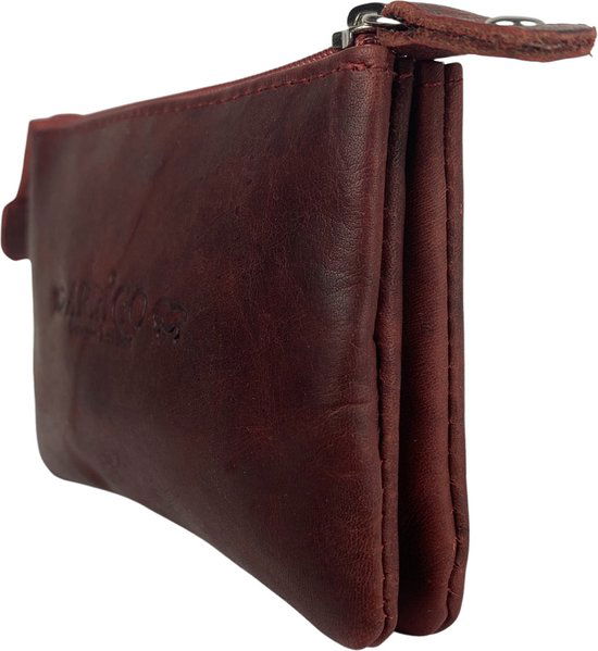 Portemonnee dames rood soepel leer sleuteletui met rits mini portemonnee - Arrigo Leather Goods