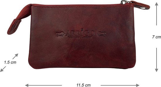 Portemonnee dames rood soepel leer sleuteletui met rits mini portemonnee - Arrigo Leather Goods