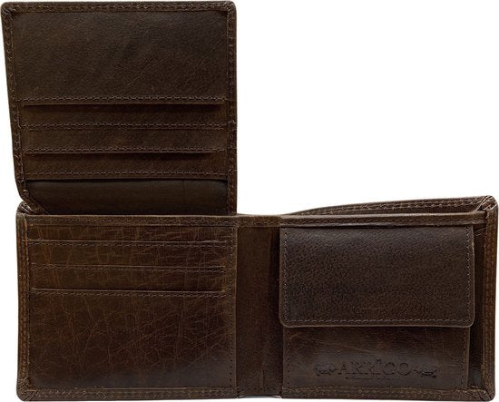 Portemonnee heren arrigo billfold model donkerbruin rundleer - Arrigo.nl