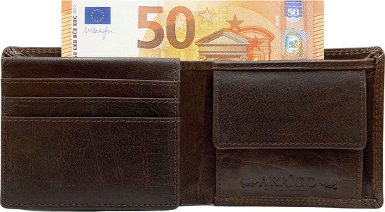 Portemonnee heren arrigo billfold model donkerbruin rundleer - Arrigo.nl