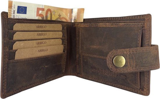 Portemonnee heren cognac rfid anti skim billfold - Arrigo Leather Goods