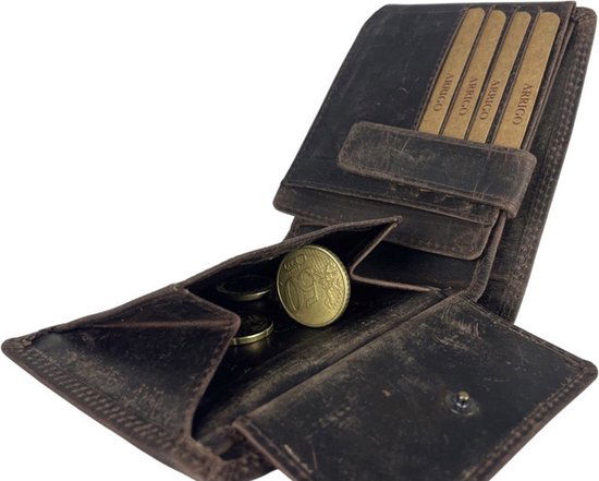 Portemonnee heren donkerbruin echt leer rfid anti skim - Arrigo Leather Goods