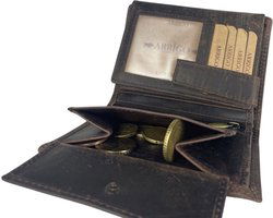 Portemonnee heren donkerbruin echt leer rfid anti skim - Arrigo.nl