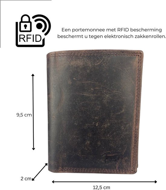 Portemonnee heren donkerbruin echt leer rfid anti skim - Arrigo.nl