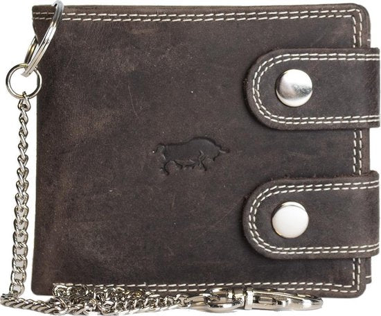 Portemonnee heren donkerbruin portemonnee dames met ketting echt leer - Arrigo.nl
