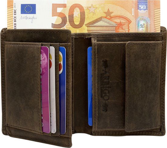 Portemonnee heren portefeuille heren arrigo portemonnee billfold model donkerbruin buffelleer - Arrigo Leather Goods