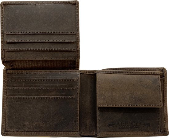 Portemonnee heren portefeuille heren arrigo portemonnee billfold model donkerbruin buffelleer - Arrigo Leather Goods