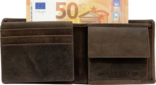 Portemonnee heren portefeuille heren arrigo portemonnee billfold model donkerbruin buffelleer - Arrigo Leather Goods
