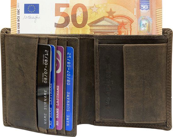 Portemonnee heren portefeuille heren arrigo portemonnee billfold model donkerbruin buffelleer - Arrigo Leather Goods