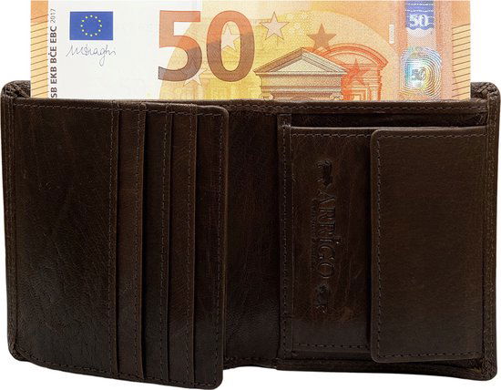 Portemonnee heren portefeuille heren arrigo portemonnee billfold model donkerbruin rundleer - Arrigo Leather Goods