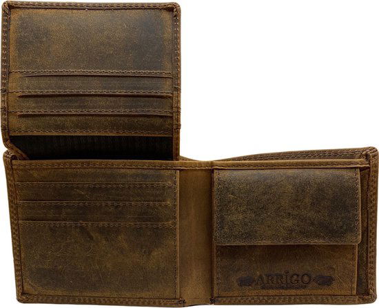 Portemonnee heren portefeuille heren arrigo portemonnee billfold model lichtbruin buffelleer - Arrigo Leather Goods