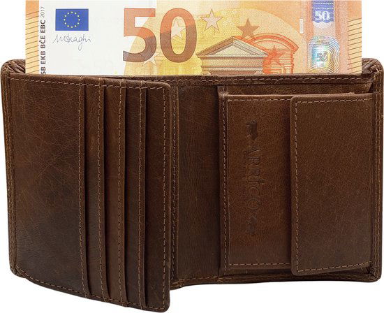 Portemonnee heren portefeuille heren arrigo portemonnee billfold model lichtbruin rundleer - Arrigo Leather Goods