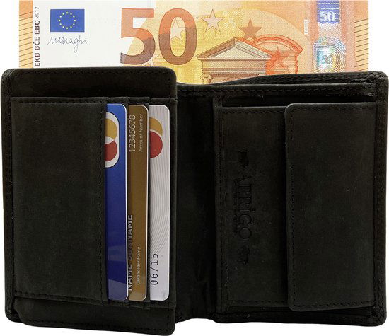 Portemonnee heren portefeuille heren arrigo portemonnee billfold model zwart buffelleer - Arrigo Leather Goods