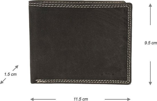 Portemonnee heren portefeuille heren billfold leer buffelleer zwart - Arrigo Leather Goods