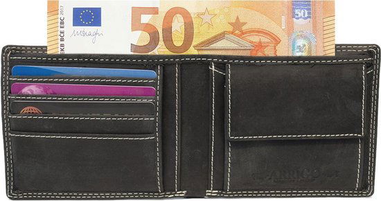 Portemonnee Dames Heren Harmonica Buffelleer Zwart RFID Bescherming 14 Pasjes Ruime Indeling Met Steekvakken 774151422
