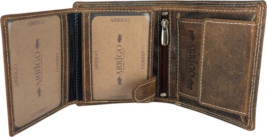 Portemonnee heren portemonnee dames cognac klein lichtbruin anti skim lederen - Arrigo Leather Goods