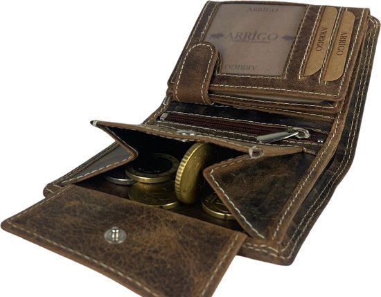 Portemonnee heren portemonnee dames cognac klein lichtbruin anti skim lederen - Arrigo Leather Goods