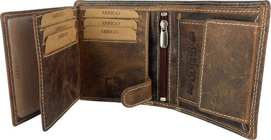 Portemonnee heren portemonnee dames cognac klein lichtbruin anti skim lederen - Arrigo Leather Goods