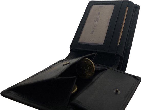 Portemonnee heren zwart echt leer heren beurs anti skim arrigo - Arrigo.nl