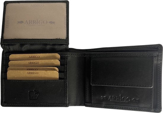 Portemonnee heren zwart echt leer heren beurs anti skim arrigo - Arrigo.nl