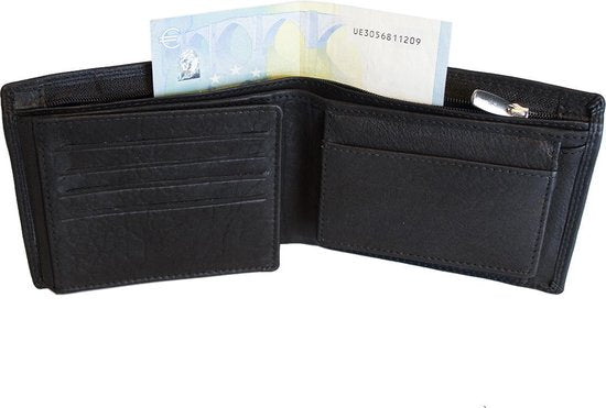 Portemonnee heren zwart groot ritsvak rfid anti skim echt leer - Arrigo.nl