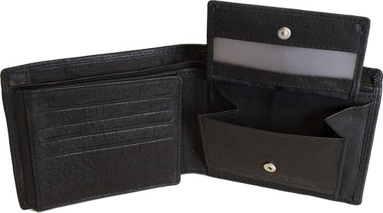 Portemonnee heren zwart groot ritsvak rfid anti skim echt leer - Arrigo.nl