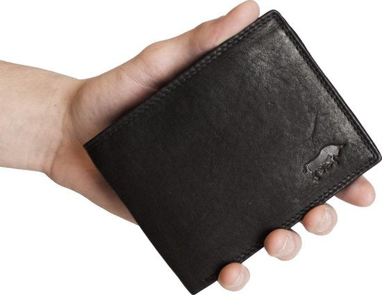 Portemonnee heren zwart groot ritsvak rfid anti skim echt leer - Arrigo.nl