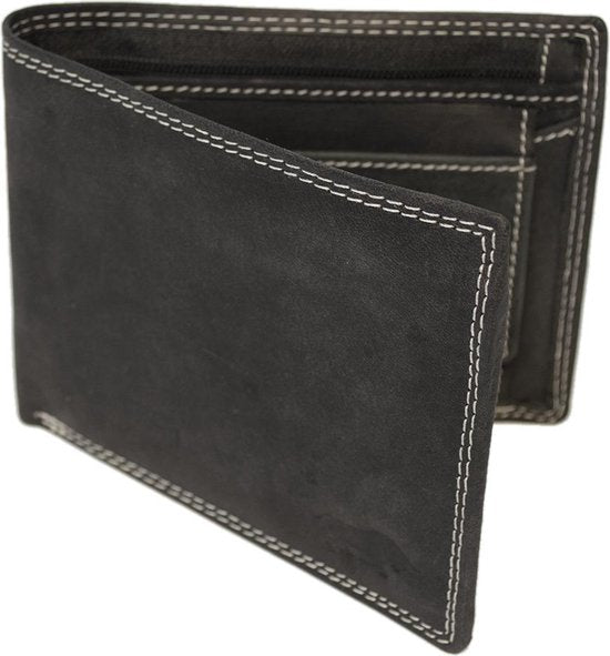 Portemonnee heren zwart groot ritsvak rfid echt leer - Arrigo Leather Goods