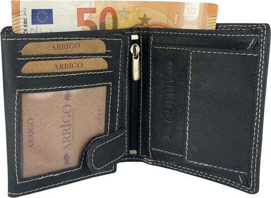 Portemonnee heren zwart klein lederen portefeuille heren anti skim heren - Arrigo.nl