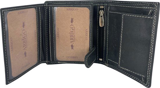 Portemonnee heren zwart klein lederen portefeuille heren anti skim heren - Arrigo.nl