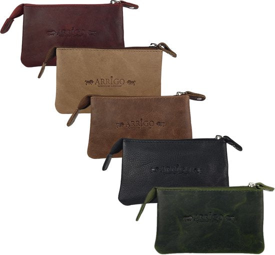 Portemonnee heren zwart soepel leer sleuteletui met rits kleine portemonnee - Arrigo Leather Goods