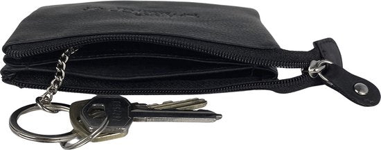 Portemonnee heren zwart soepel leer sleuteletui met rits kleine portemonnee - Arrigo Leather Goods