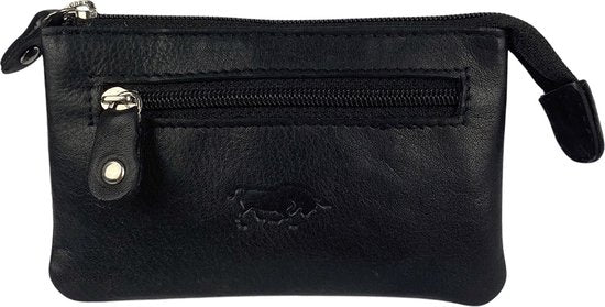 Portemonnee heren zwart soepel leer sleuteletui met rits kleine portemonnee - Arrigo Leather Goods